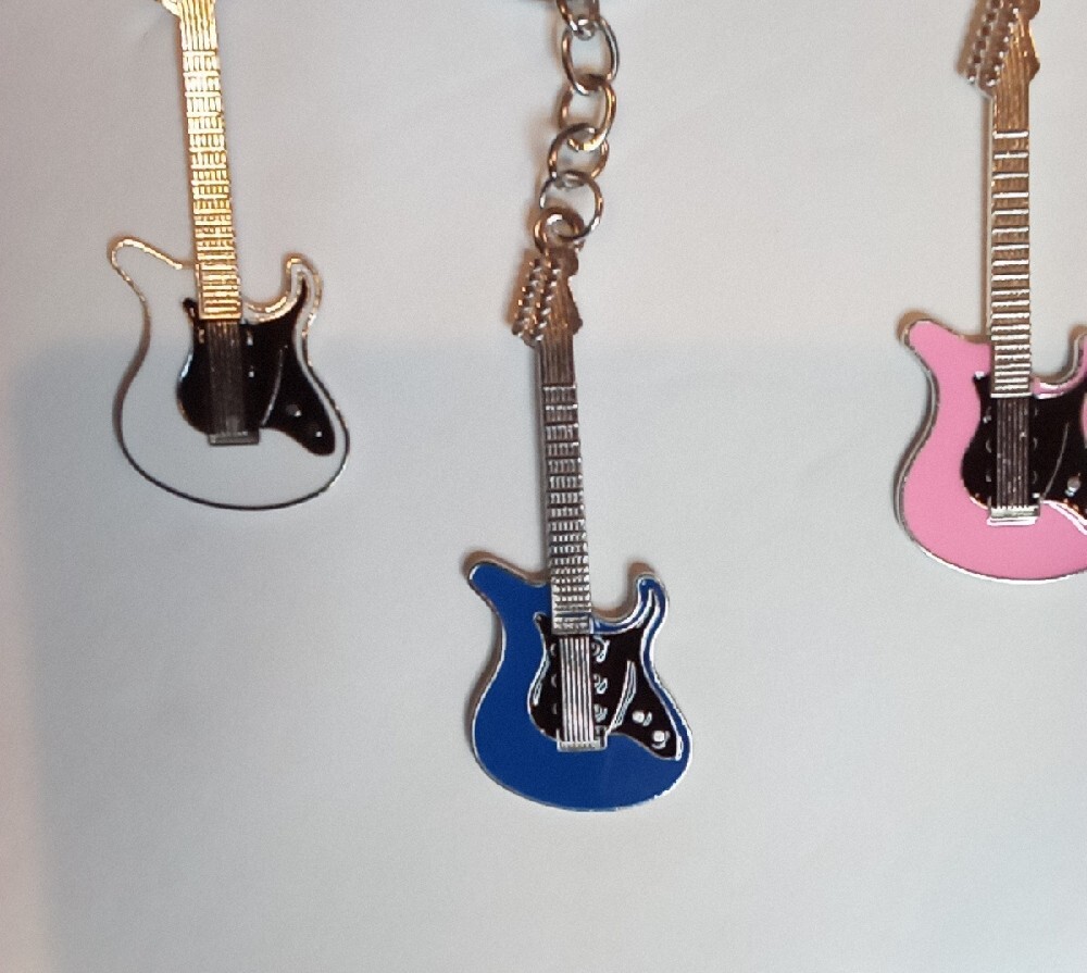 Pick (1) Guitar Keychain - Orange, Black, Red, White, Blue, Pink - Picture 7 of 9